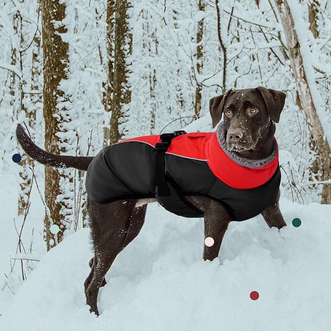 IECOii Extra Warm Dog Coat - Reflective, Adjustable Winter Jacket with Buckle & Fleece Turtleneck for Small to Extra Large Dogs