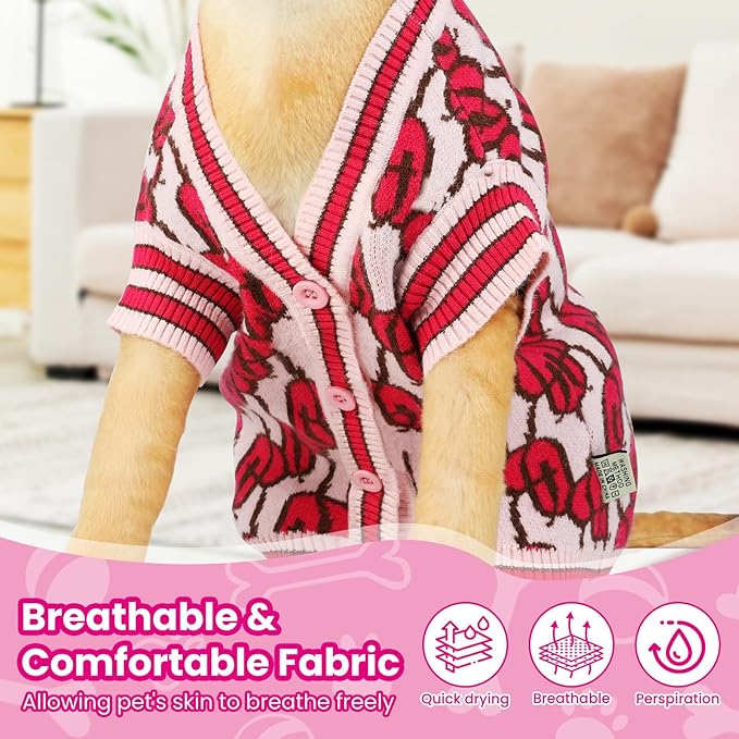 Pet Sweaters for Dogs Boys and Girls, Dynamic Letter Patterned Dog Sweater,Dog Cardigan,Pet Clothes,Pet Knitted Clothing,Fit for Different Seasons and Kinds of Dogs(Pink XL)
