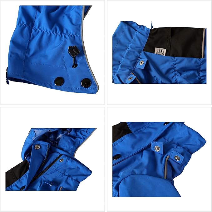 LOVELONGLONG Waterproof Dog Raincoat with Removable Hood – Outdoor Full Body Dog Jacket, Windproof Snowproof Shell Suit – All Season Pet Rain Gear Blue XS
