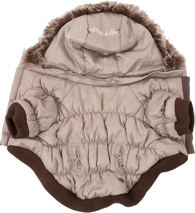 Pet Life Classic Metallic Winter Dog Coat with Zippered Removable Fur Hood - Dog Jacket Features 3M Thinsulate Insulation Warming Technology - Dog Clothes Sizing fits Small, Medium and Large Dogs Grey