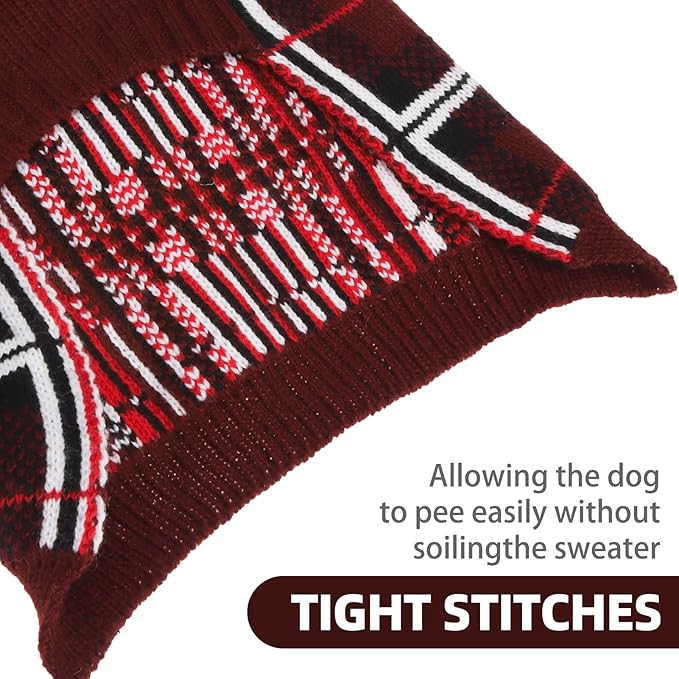 PUPTECK Dog Christmas Sweaters for Large Medium Small Dogs - Fall Classic Plaid Style Puppy Holiday Winter Coat Clothes Warm, Deep Red, ML