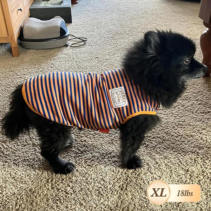 KYEESE 2Pack Dog Shirts Striped for Small Pets Soft Stretchy Puppy T-Shirts Lightweight Canine Tank Top Sleeveless Pet Vest Breathable, X-Large, Orange+Green