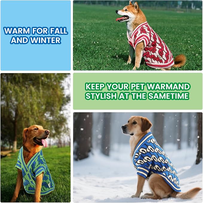 Pet Sweaters for Dogs Boys and Girls, Dynamic Letter Patterned Dog Sweater,Dog Cardigan,Pet Clothes,Pet Knitted Clothing,Fit for Different Seasons and Kinds of Dogs(Green XL)