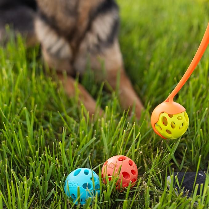Messy Mutts Totally Pooched Huff'n Puff Ball | 2.5” TPR Puzzle Ball for Dogs | 2-in-1 Durable Interactive Toy and Tooth Cleaner | Green