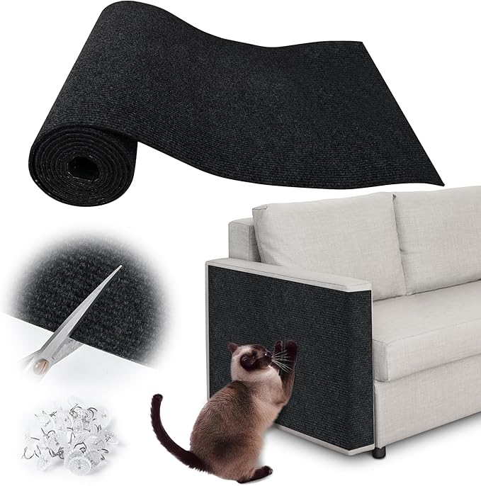 Cat Scratch Furniture Protector - 158" x 13.8" Trimmable Self-Adhesive Cats Claws Scratch Pads, DIY Cat Climbing Couch Protector for Scratch Post Cat Tree Replacement Indoor (Black)