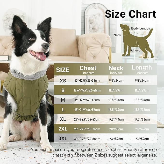 Warm Fleece Dog Coats with Durable Harness Buitl in D-Ring,Waterproof Doggie Jacket for Large Dogs,Dog Vest for Cold Winter,Green XXXL