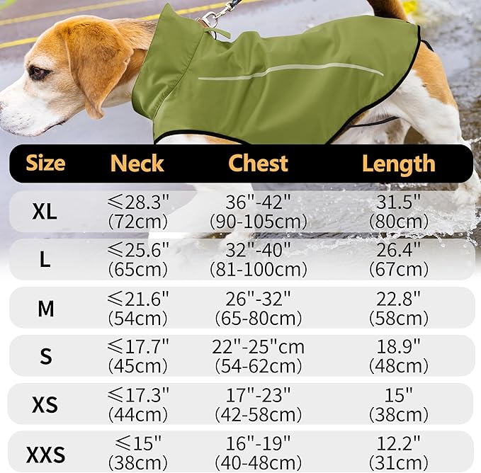 Mile High Life Dog Raincoat, Adjustable Waterproof Reflective Rain Jacket for Small Medium Large Dogs, Lightweight Breathable Pet Rain Coat with Leash Hole(Lime Yellow,L Chest 32-40")