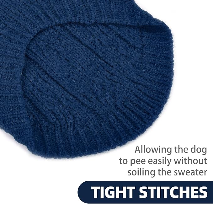 PUPTECK Dog Sweater, Turtleneck Warm Knitted Pullover Coat, Thick Cable Knitwear Clothes in Winter, Pet Apparel Outfits for Small Medium Dogs, for Cold Weather Indoor & Outdoor, Deep Blue SM