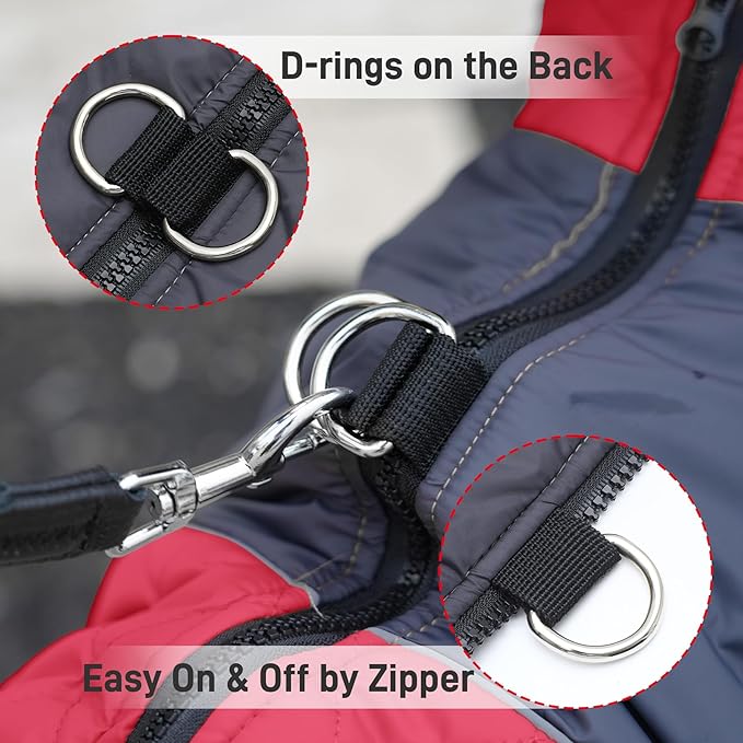 Warm Fleece Dog Coats for Small Dogs,D-Rings Waterproof Puppy Jacket for Cold Winter,Red XS