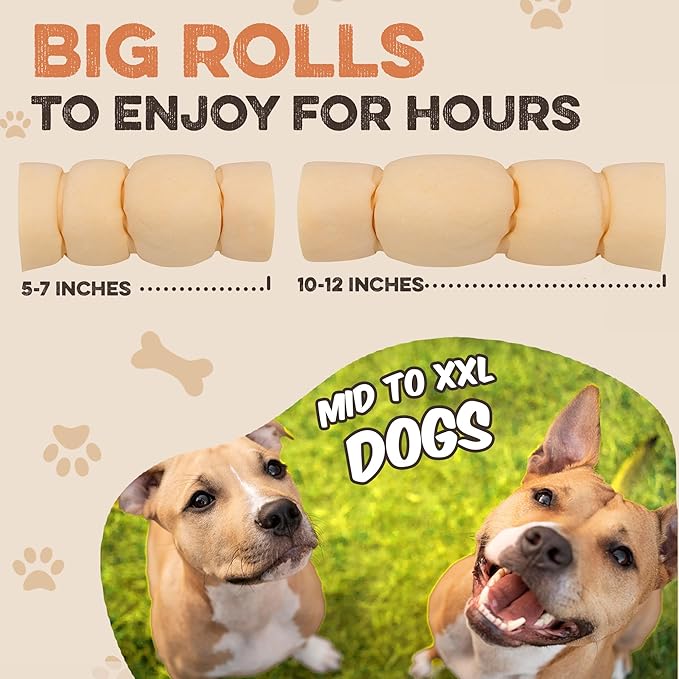 Premium Beef Cheek Rolls for Dogs 10-12" - (3-Pack) Long Lasting, Safe & Natural Rawhide Alternative Chews, Ideal for Large Dogs & Aggressive Chewers, Supports Dental Health & Digestion