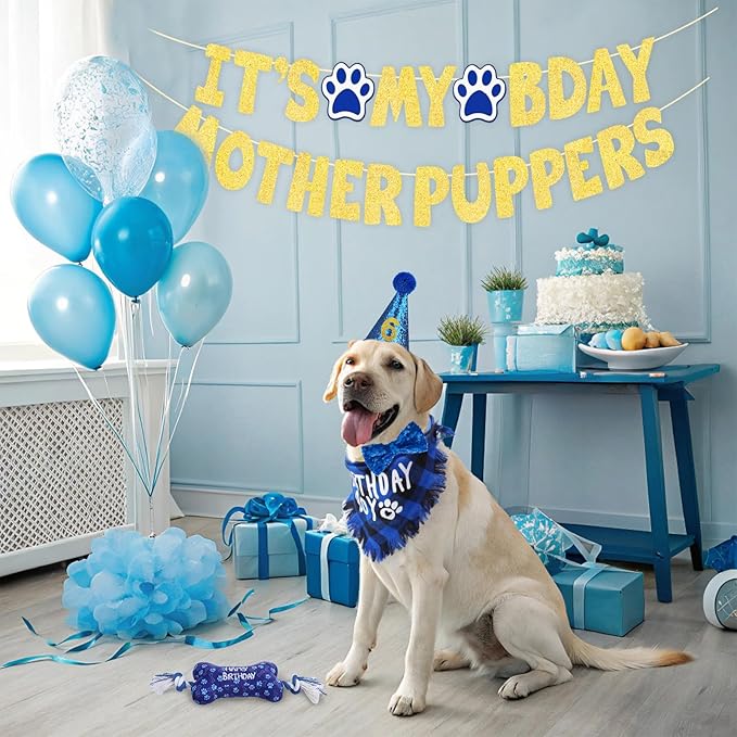 SCENEREAL Dog Birthday Party Supplies, Dog Birthday Bandana Hat Toy Bow Tie Collar Set with Birthday Numbers, Puppy Pet Birthday Scarf Accessories Outfit Decorations for Boy Girl Small Dogs, S