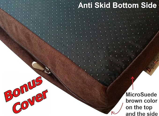Dogbed4less Orthopedic Memory Foam Pet Bed for Large Dogs with Durable Black Canvas Cover, Waterproof Liner and Extra Brown Microsuede Antislip Duvet, Gel Cooling XXL 55X37X4 Pad