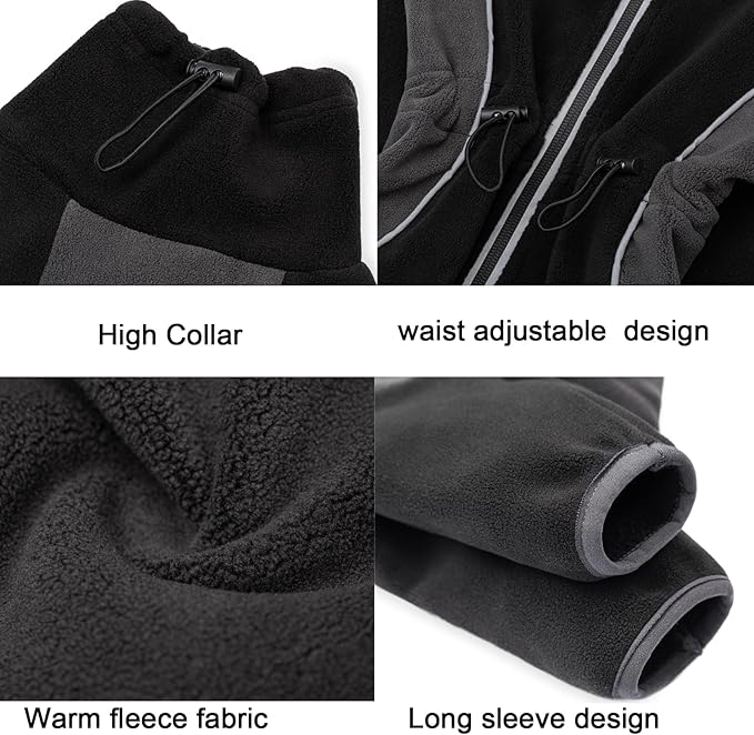 Fleece Dog Coat for Small Medium Dog,Pullover Pajamas Jumpsuit Bodysuit Puppy Coats with Legs, Pet Windproof Warm Cold Weather Jacket Full Body Vest Cozy Snowsuit Outfit Clothes (Black, XS)