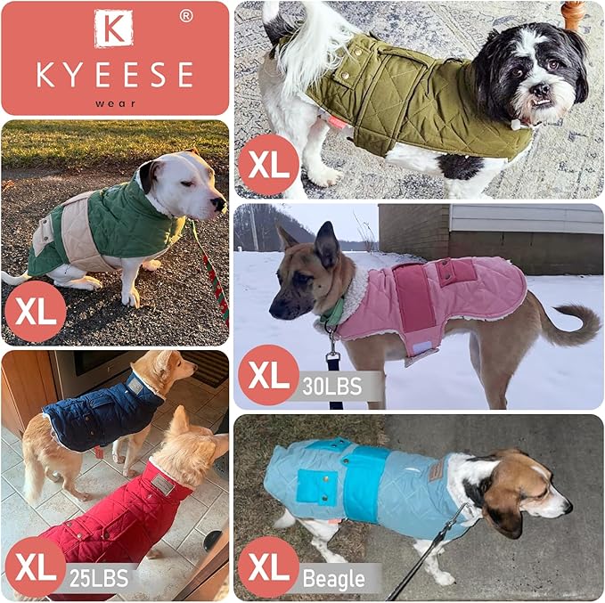 KYEESE Dog Coat Waterproof Dogs Jacket with Fleece Lined Soft Pet Sweater for Cold Weather Warm Pet Winter Puffer Coat with Leash Hole Windproof Dog Coats for Small Dogs Thick Cat Clothes with Pocket