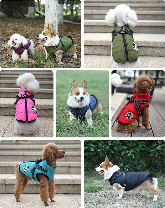 Dog Winter Coat,Warm Jacket Paded Fleece Dog Vest with Built in Harness, Windproof Reflective Cozy Adjustable Snow Pet Coat Clothes with Zipper for Small Medium Large Dogs