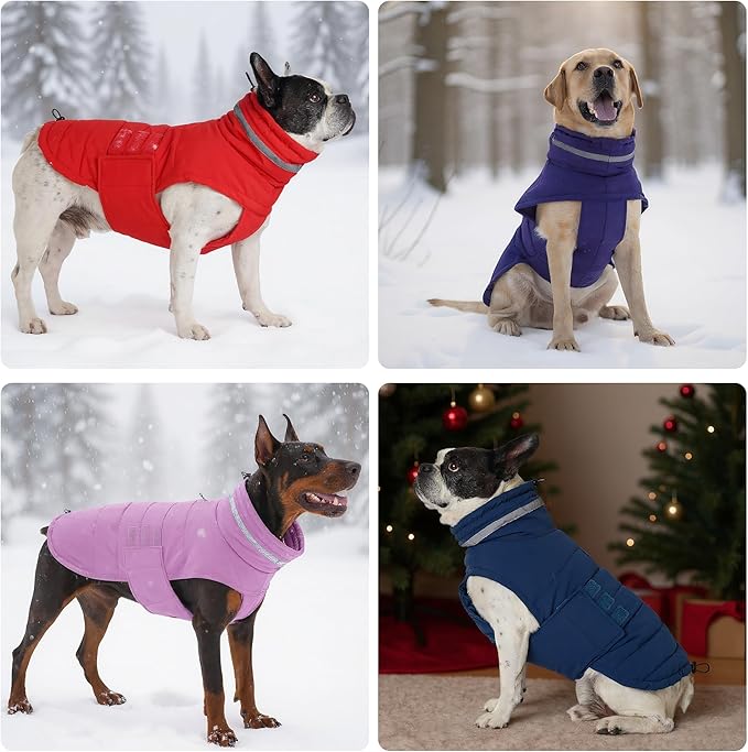 Dog Coat, Waterproof Winter Jacket, Warm Windproof Jacket, Reflective Adjustable Turtleneck Coats for Medium Dogs with Hook & Loop - Red - M