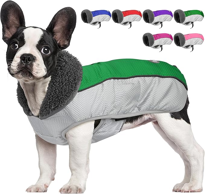 Dog Coat, Waterproof Ripstop Dog Winter Jacket with Leash Hole, Reflective Adjustable Warm Pet Fleece Snow Sweater for Small Medium Large Dogs - Green, L