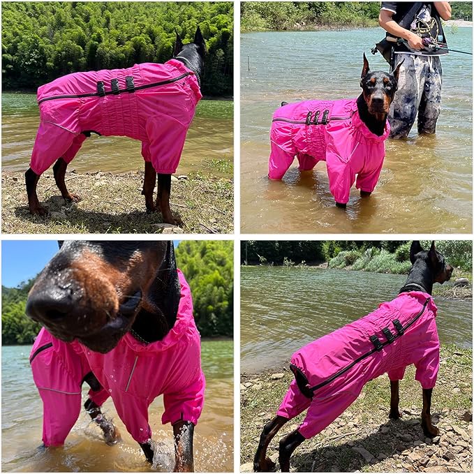 Dogs Waterproof Jacket, Lightweight Waterproof Jacket Reflective Safety Dog Raincoat Windproof Snow-Proof Dog Vest for Small Medium Large Dogs Rosered 4XL