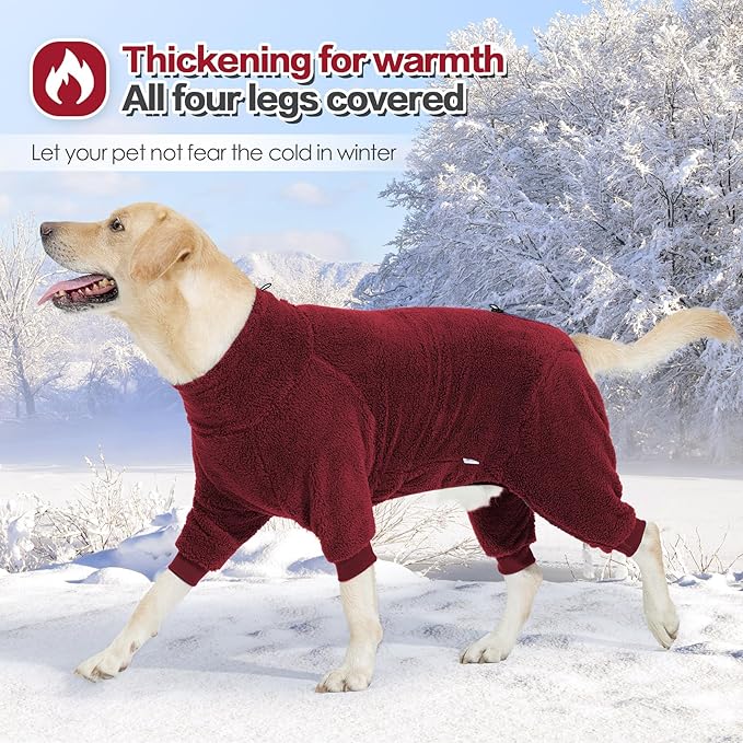 Dog Winter Coat, Warm Fleece Dog Jacket, Windproof Pullover Jumpsuit, Full Body Pajamas Onesie, Cold Weather Clothes for Medium Large Dog(3Xlarge,Red)