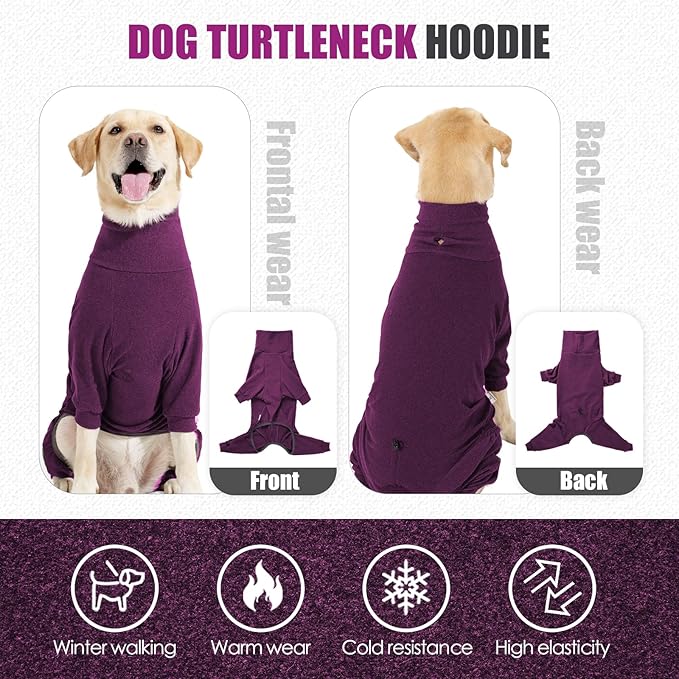 Dog Winter Coat Soft Fleece Pullover Pajamas, Fullbody Dog Cold Weather Jacket, Warm Pullover Doggie Winter Thermal 4-Legged Onesie Jumpsuit,High Collar Snowsuit Sweater for Dogs