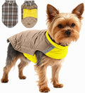 Quilted Dog Winter Coat, Plaid Lined Reversible Vest, Reflective Safety Strip, Cold Weather Pet Apparel Yellow M