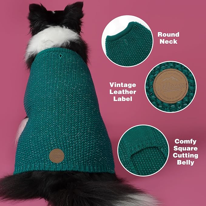 KYEESE Dog Christmas Sweater with Leash Hole Warm Pullover with Reflective Yarn for Small and Medium Dogs Male Soft Knit Pullover Boy Dog Coats Cozy Lightweight Thick Sweater,Green,Medium