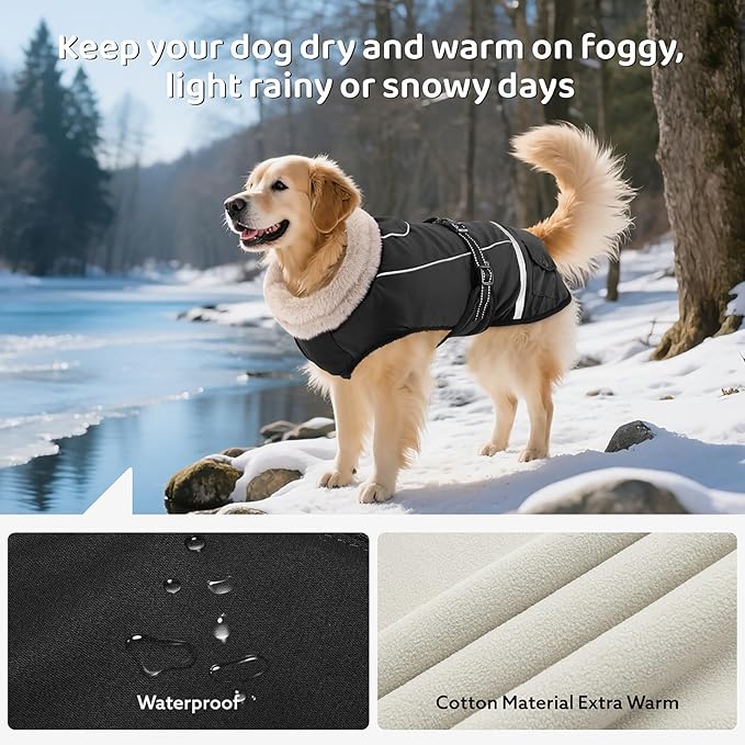 Dog Coat, Warm Dog Winter Coat Reflective Jacket Waterproof Fleece Vest, Pet Jacket Cozy for Cold Weather, Dogs Snowsuit Windproof, Adjustable Buckle for Medium Dogs