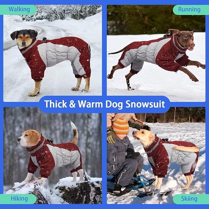 MIGOHI Full Body Dog Coat - Warm Reflective Winter Coat for Medium Dogs with Harness,Turtleneck Dog Fleece Jacket,Four-Leg Windproof Puffer Jackets Snowsuit with Zipper for Small Medium Large Dogs,L