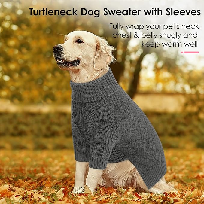 AOFITEE XL Dog Sweater, Dog Sweater Large Size Dogs, Large Dogs Sweaters for Female Male, Turtleneck Thick Warm Knitted Winter Fall Pet Sweatshirt, Solid Pet Halloween Costume (Grey, XLarge)