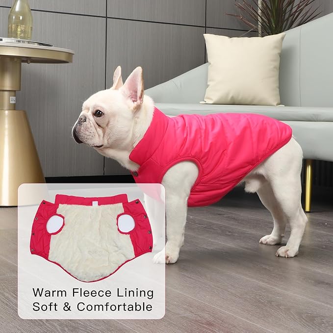 2 Layers Fleece Lined Warm Dog Jacket for Puppy Winter Cold Weather,Soft Windproof Small Dog Coat,Pink M