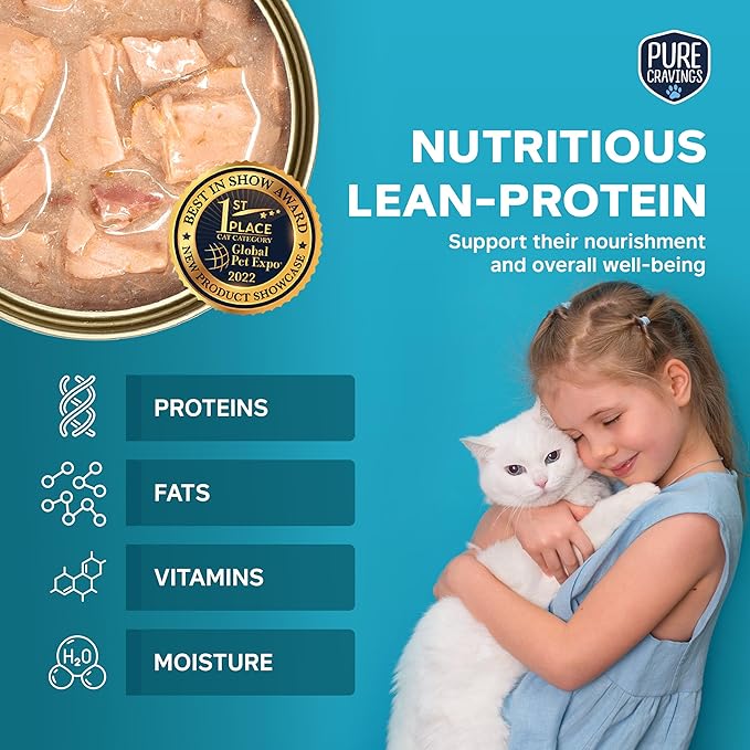 Pure Cravings Tuna and Salmon Pate, Canned Wet Cat Food, 100% Mercury-Tested, Moist Can Fish, Grain-Free Protein, Non-GMO, 12 Pack