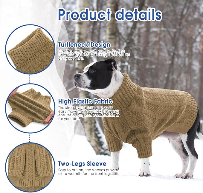 Queenmore XSmall Dog Sweater,Small Sweater for Dog,Soft Knitted Dogs Sweater Christmas Clothing,Turtleneck Pullover Puppy Sweaters for Dogs Girls Boys,Cozy Pet Knitwear for Teacup,Chihuahua(Camel,XS)