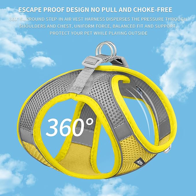 AIITLE Escape Proof Dog Harness - Step in Adjustable Puppy Vest No Choke Over with Breathable Mesh and Quick-Release Buckle for Summer- Outdoor Walking, Camping, Training for Medium Dogs Yellow XL