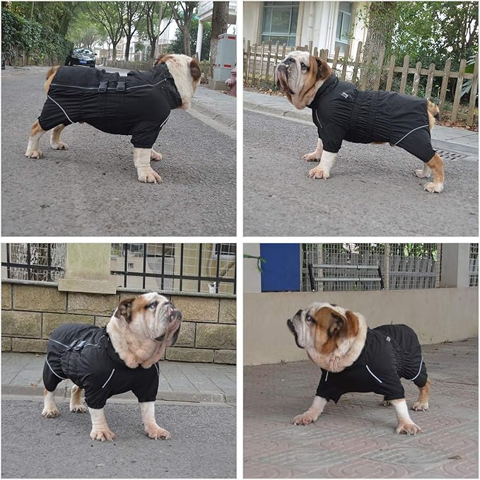 Dogs Waterproof Jacket, Lightweight Waterproof Jacket Reflective Safety Dog Raincoat Windproof Snow-Proof Dog Vest for Pugs English French Bulldog American Pit Bull Black B-L