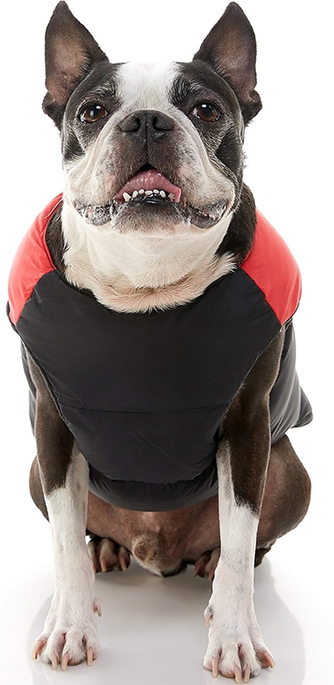 Gooby Padded Vest Dog Jacket - Red, Large - Warm Zip Up Vest Fleece Jacket with Dual D Ring Leash Water Resistant for Small to Medium Dogs