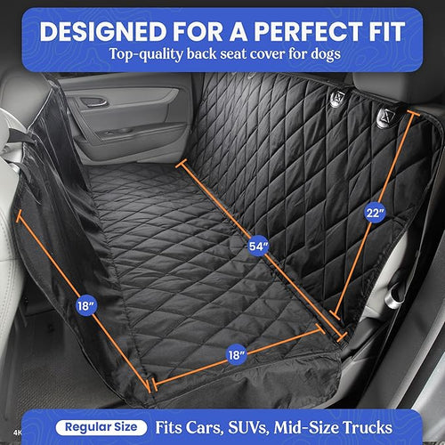 4Knines Dog Backseat Cover with Hammock for Cars, SUVs, and Trucks – Waterproof Layers, Nonslip Seat Protector, Durable Nylon Clips, K9 Shield with Heavy Duty Thread, (Extra Large, Black)