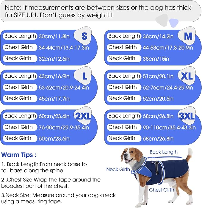 Nanaki Dog Coat Jacket for Large Dogs Winter Waterproof, Warm Fleece Lining Furry Collar Large Dog Jacket with Leash Hole, Reflective Cold Weather Pet Jacket Outdoor Walking Hunting,Easy On Blue 3XL