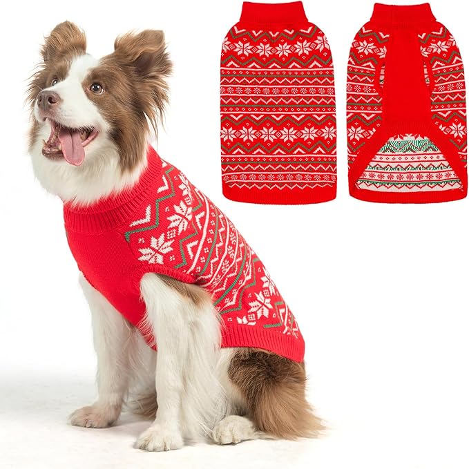 SCENEREAL Dog Sweaters for Large Medium Small Dogs, Soft, Warm Turtleneck Puppy Clothes Sweatshirt, Knitted Ugly Dog Christmas Outfits, Argyle Xmas Pet Cold Weather Coat for Girls Boys