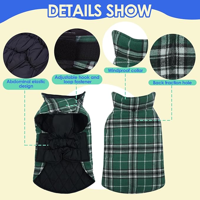 MIGOHI Dog Jackets for Winter, Reversible, Windproof, Waterproof Jackets in Plaid, Warm Vest for Medium Dogs, Green, M