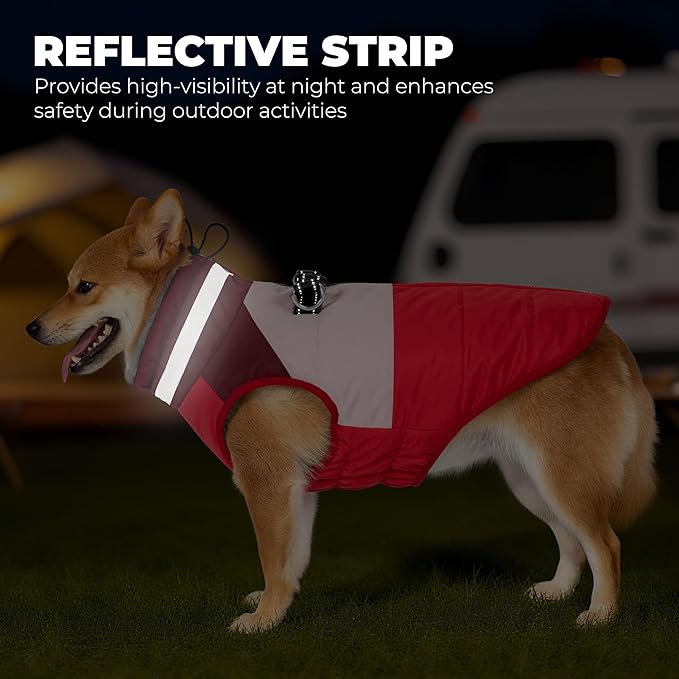 Dog Coats for Medium Dogs, Waterproof Dog Winter Jacket with Harness Built in, Cold Weather Coats, Reflective Zip-up Pet Vest, Warm Fleece Lined Dogs Snowsuit, Red X-Large
