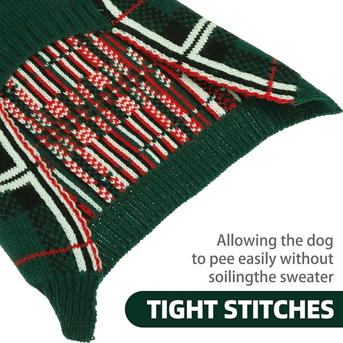 PUPTECK Dog Sweaters for Large Medium Small Dogs - Fall Classic Plaid Style Puppy Holiday Winter Coat Clothes Warm, Green, ML
