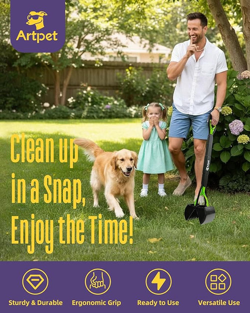 32” Pooper Scooper for Large Dogs Long Handle Pet Poop Scoop Heavy Duty Dog Poop Picker Upper for Yard Grass Gravel Dirt Sand