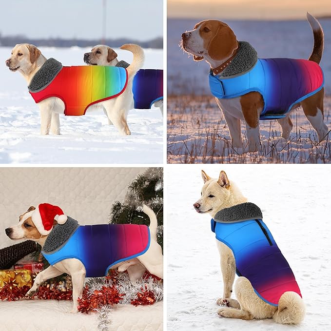 Dog Winter Coat, Waterproof Dog Jacket with Leash Hole, Reflective Adjustable Pet Snow Vest, Warm Fleece Sweater for Small Medium Large Dogs - Gradient Blue, M
