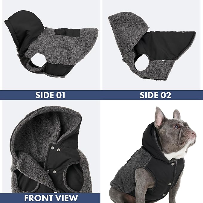 Spark Paws Reversible Dog Sweater, Sherpa Vest with Warm Fleece Lining, Warm Coat for Winter, Suitable for Small Medium, Large, XL XXL Dogs - Black and Grey - XL
