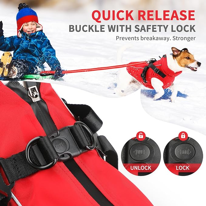 Dog Winter Coat Reflective Water-Resistant Jacket, Fleece Lined Windproof Puppy Coat with Back Zipper & D-Ring, Cold Weather Dog Coats for Small Medium Large Dogs (XL, Red)