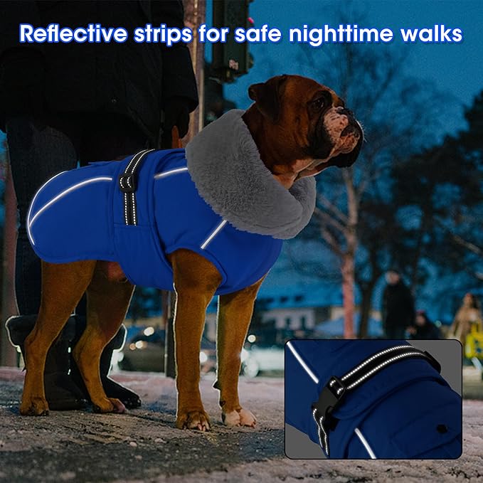 Dogcheer Dog Coat with Pocket, Waterproof Dog Jacket with Adjustable Buckle, Reflective Puppy Winter Coat Warm Turtleneck Fleece SnowJacket for Small Medium Large Dogs - Blue XL
