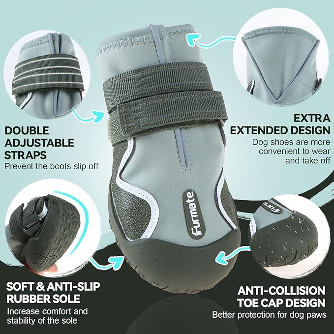 Dog Shoes for Large Small Medium Dogs,Dog Booties for Indoor Hardfloors Anti-Slip,Reflective Strip Waterproof Dog Boots & Paw Protectors for Outdoor Walking Hot Pavement,Winter Snow (Green-4)