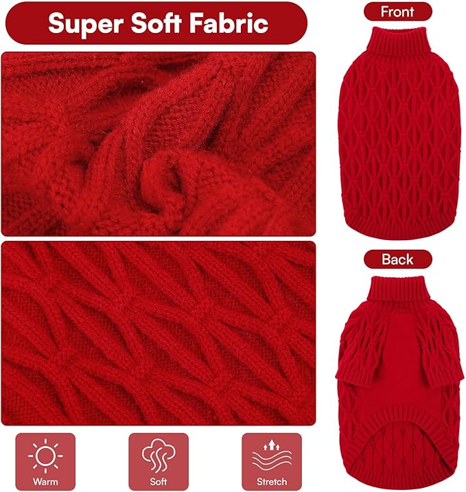 Queenmore Medium Dog Sweater,Dog Sweater for Medium Dogs Boys Girls,Christmas Sweaters for Dogs,DogSweater Knitwear Outfit,Thick Warm Pet Clothes for French Bulldog,Boston Terrier(Red,M)
