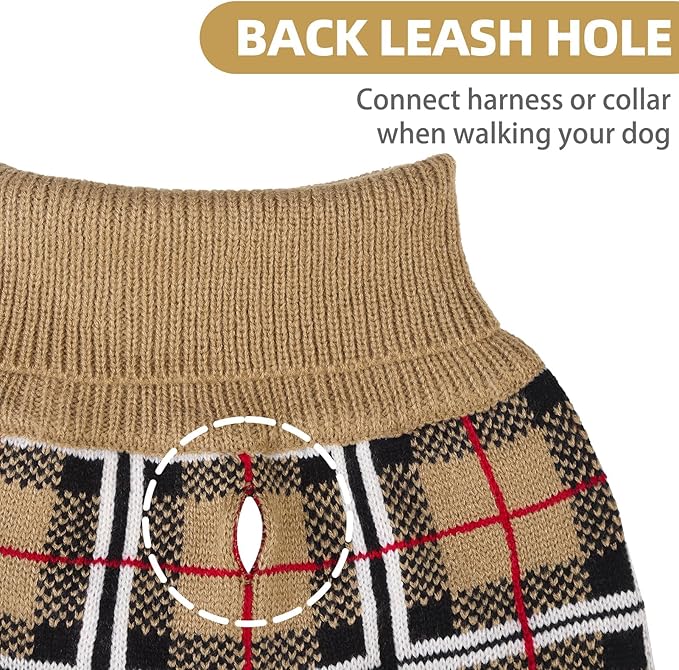PUPTECK Dog Sweaters for Large Medium Small Dogs - Fall Classic Plaid Style Puppy Holiday Winter Coat Clothes Warm