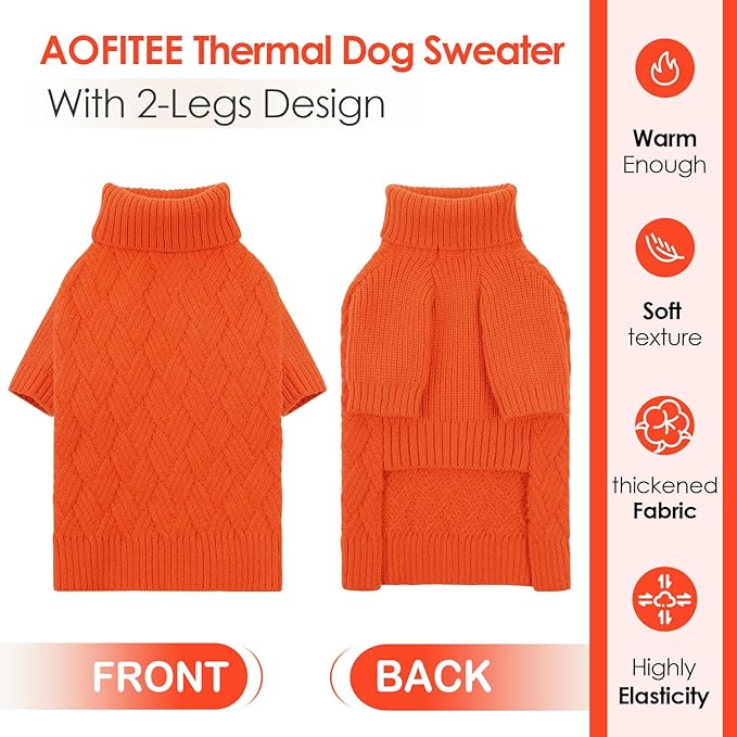 AOFITEE Dog Sweater, Warm Dog Sweaters for Large Dogs, Halloween Dogs Sweater, Turtleneck Girl Pet Sweaters, French Bulldog Sweatshirt, Knit Female Male Pet Knitwear for Winter Fall (Orange Large)